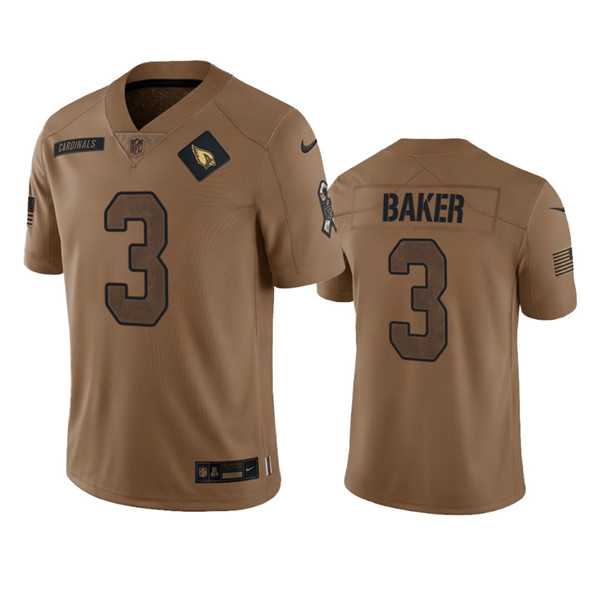 Mens Arizona Cardinals #3 Budda Baker 2023 Brown Salute To Service Limited Football Stitched Jersey Dyin